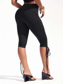 Denimoi Quần lửng cạp gập thời trang, quần legging lửng, quần legging capri cho buổi hẹn hò đêm, cô gái sành điệu. - màu đen - Xem 2