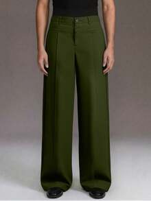 STYNVO Men's Casual Solid Color Straight Leg Pants, Versatile For Daily Wear & Commuting - Army Green - View 4