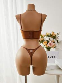 Esselle Bộ đồ lót áo ngực dài màu trắng lãng mạn dành cho nữ 2 món/bộ - Cà phê nâu - Xem 2