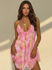 Aloruh Women's Deep V-Neck Spaghetti Strap A-Line Flowy Ruffle Hem Dress White Summer Golf Sexy - Multicolor - View 4