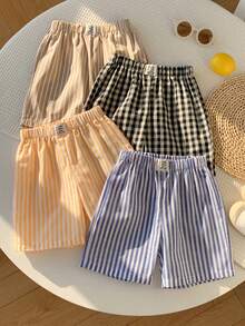 4pcs Kids Boys' Summer Casual Vacation Striped & Plaid Shorts, Beach Shorts, Basic Shorts, Suitable For Summer - Multicolor - View 2