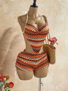 Soleia Bộ jumpsuit nữ đi nghỉ mát, kẻ sọc, hở lưng, cổ yếm, kiểu dáng thường ngày. - Nhiều màu - Xem 6