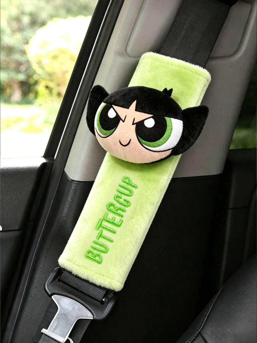 THE POWERPUFF GIRLS X SHEIN 1Pc Seat Belt Shoulder Cover, Green - C - View 1