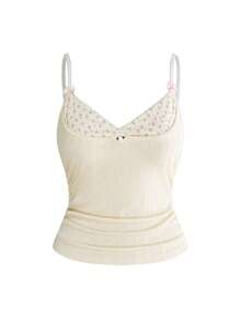 ROMWE Millennium Retro Babe All-Match Ditsy Floral 2-Piece Set, Camisole Top, Plus Size, Spring/Summer - White - View 1