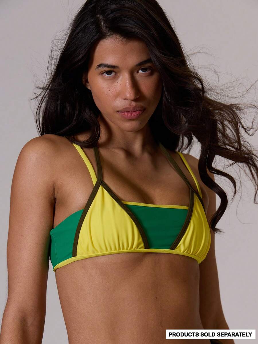 Musera Resort Contrast Layered Bikini Top Only Summer Vacation Holiday Festival Rave Beach Carnival - Multicolor - View 1