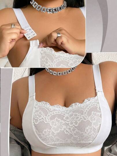 DesireSculpt 1pc Plus Size Lace Patchwork Wireless Bra