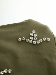 Feyla Women's Elegant Party Banquet Dress With Square Neckline, Puff Sleeves, Rhinestone Decor And Pleated Hem, Suitable For Spring And Autumn - Army Green - View 9