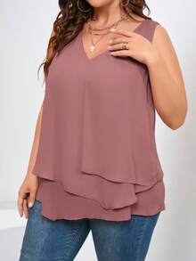 SHEIN Clasi 夏季大码休闲无袖纯色衬衫 - 藕粉色 - 查看 1