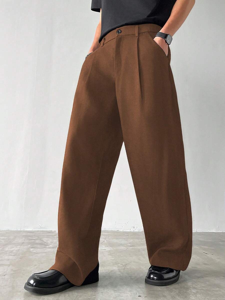 Manfinity Hypemode Men's Thick Wide-Leg Pants For Autumn - Coffee Brown - View 1