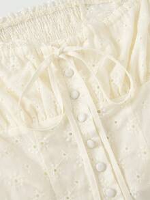 Sweetness Blouse courte ajourée en dentelle de style vacances dans le sud de l'Italie pour femmes - Nude - Voir 3