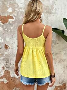 EMERY ROSE Women's Summer Minimalist Solid Color Mesh Ruffle Hem Camisole - Yellow - View 2