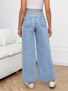 SHEIN Quần jean bầu dáng rộng, thoải mái, túi xéo, ống rộng, thích hợp mặc hàng ngày, đi làm, mùa hè, lễ hội, đi nghỉ mát, tốt nghiệp, phong cách Y2K, dễ thương, thời trang đường phố, quyến rũ, dự tiệc, đám cưới, thanh lịch, công sở, nữ tính, đi biển, tốt nghiệp, quần jean bầu màu sáng, ống rộng, denim với miếng đệm bụng thoải mái, quần jean bầu dáng rộng, denim với đai bụng có gân. - Màu xanh lam - Xem 2