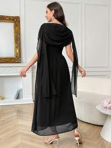 SHEIN Elegant Solid Color Maternity Dress For Party - Black - View 11