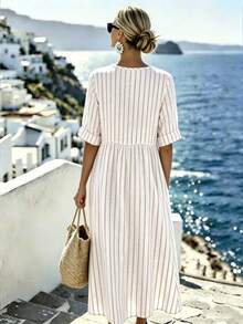 Linhara CURVE Áo kiểu Pháp cao cấp, chấm bi, thanh lịch, không tay, chất liệu chiffon, dành cho nữ cỡ lớn, thích hợp cho mùa hè. - Màu be - Xem 2