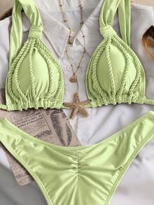 Swim Chiccia Bộ bikini hai mảnh gợi cảm, thanh lịch, cổ điển, lãng mạn, thích hợp mặc đi biển/hẹn hò cho nữ, với dây đeo dày, thiết kế xếp ly, màu sắc trung tính, đồ bơi bikini nữ. - Màu xanh Bạc hà - Xem 4