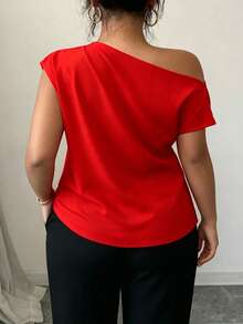 Elenzga Elegant Commuting & Vacation Style Casual Loose Fit Plus Size Women Shirt, Comfortable Fabric, Suitable For Spring, Summer And Autumn - Red - View 2