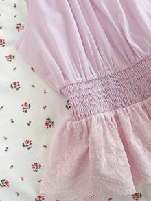 Flirla Women's Casual Fashion Everyday Versatile Party Commute Embroidered Floral Lace Patchwork Waist Gathered Sleeveless Pink Blouse, Spring/Summer - Pink - View 5
