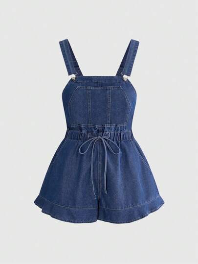 ROMWE Kawaii Peto vaquero informal de talla grande, adecuado para vacaciones en el campo en primavera/verano