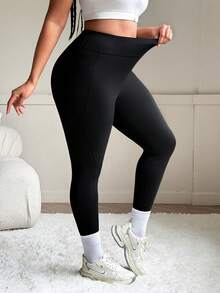 SHEIN Rhythm Era Quần yoga thể thao nữ, quần legging bó sát, màu đen, thời trang đa năng với túi hai bên. - màu đen - Xem 4