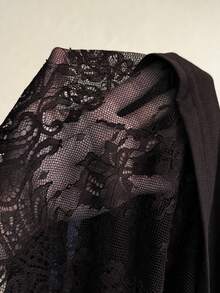 Elaquor Plus Size Summer Minimalist Contrast Lace Asymmetric Hem Short Sleeve T-Shirt - Coffee Brown - View 7