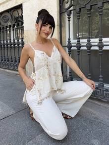 Marta Soriano 女士亮片荷叶边下摆优雅吊带背心 - 白色 - 查看 1