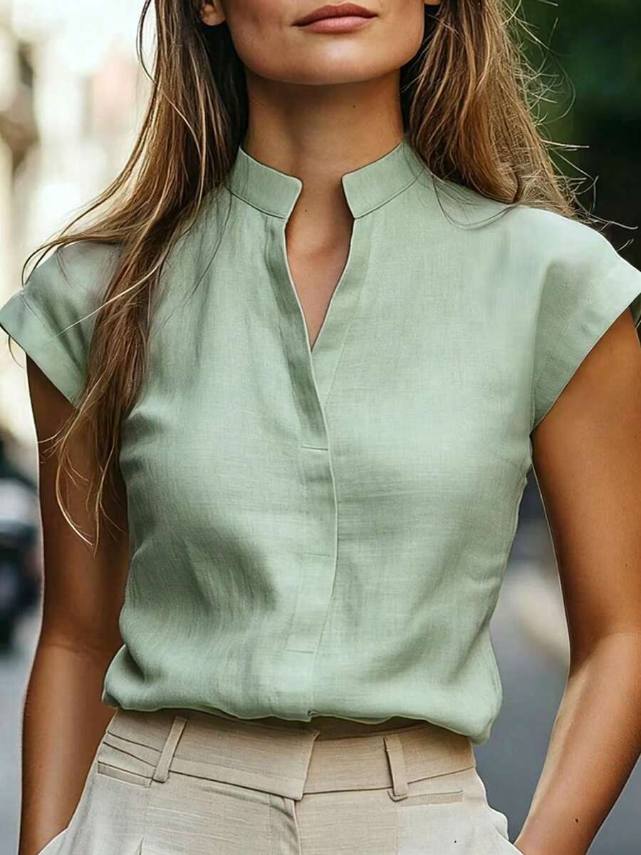 EMERY ROSE Women's Casual Solid Color Blouse For Summer - Mint Green - View 1