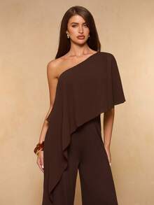 SHEIN BAE Bộ áo liền quần tay cánh dơi màu nâu dành cho nữ, thích hợp cho mùa xuân/hè. - màu nâu - Xem 5