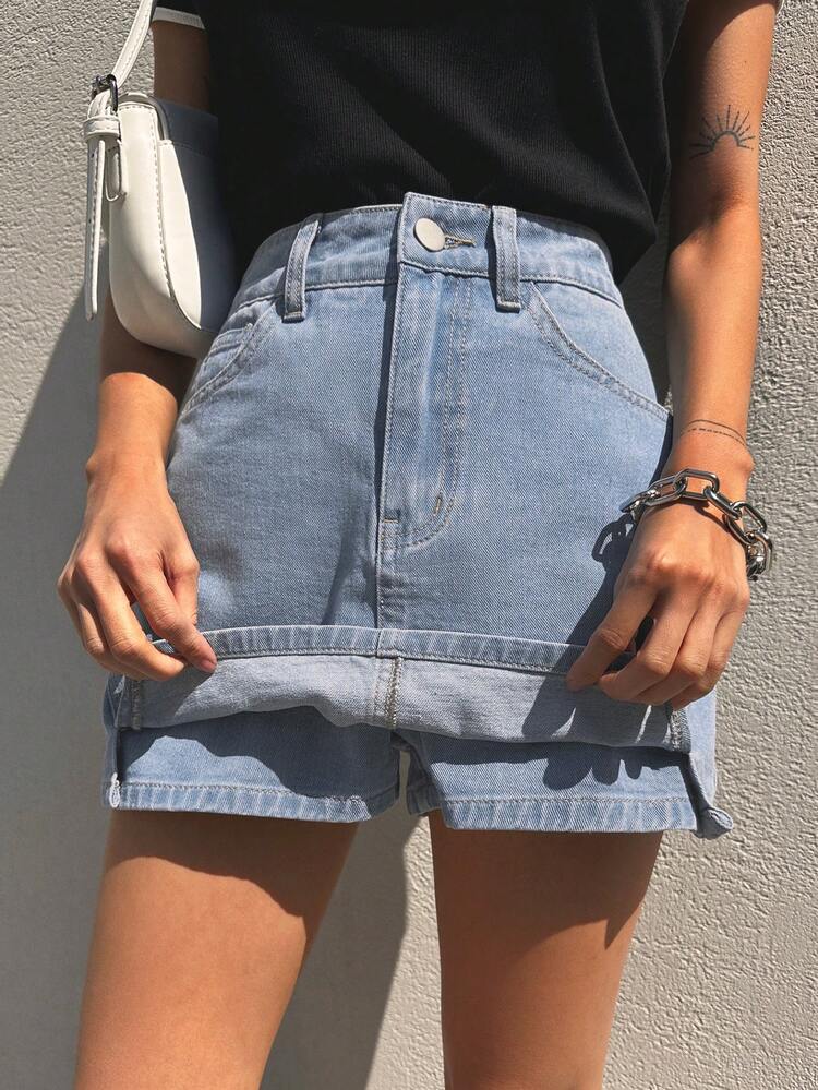 Women's Casual High Waist Denim Shorts, Minimalist Versatile For Daily Commute, Summer