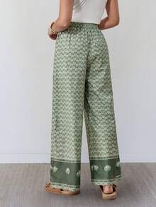 Wildy Quần dài nữ mùa hè kiểu dáng BOHO phong cách miền Tây hoang dã, họa tiết retro, thích hợp cho lễ hội âm nhạc đồng quê, ống thẳng có túi, phù hợp mặc hàng ngày và đi làm. - màu xanh lá - Xem 2