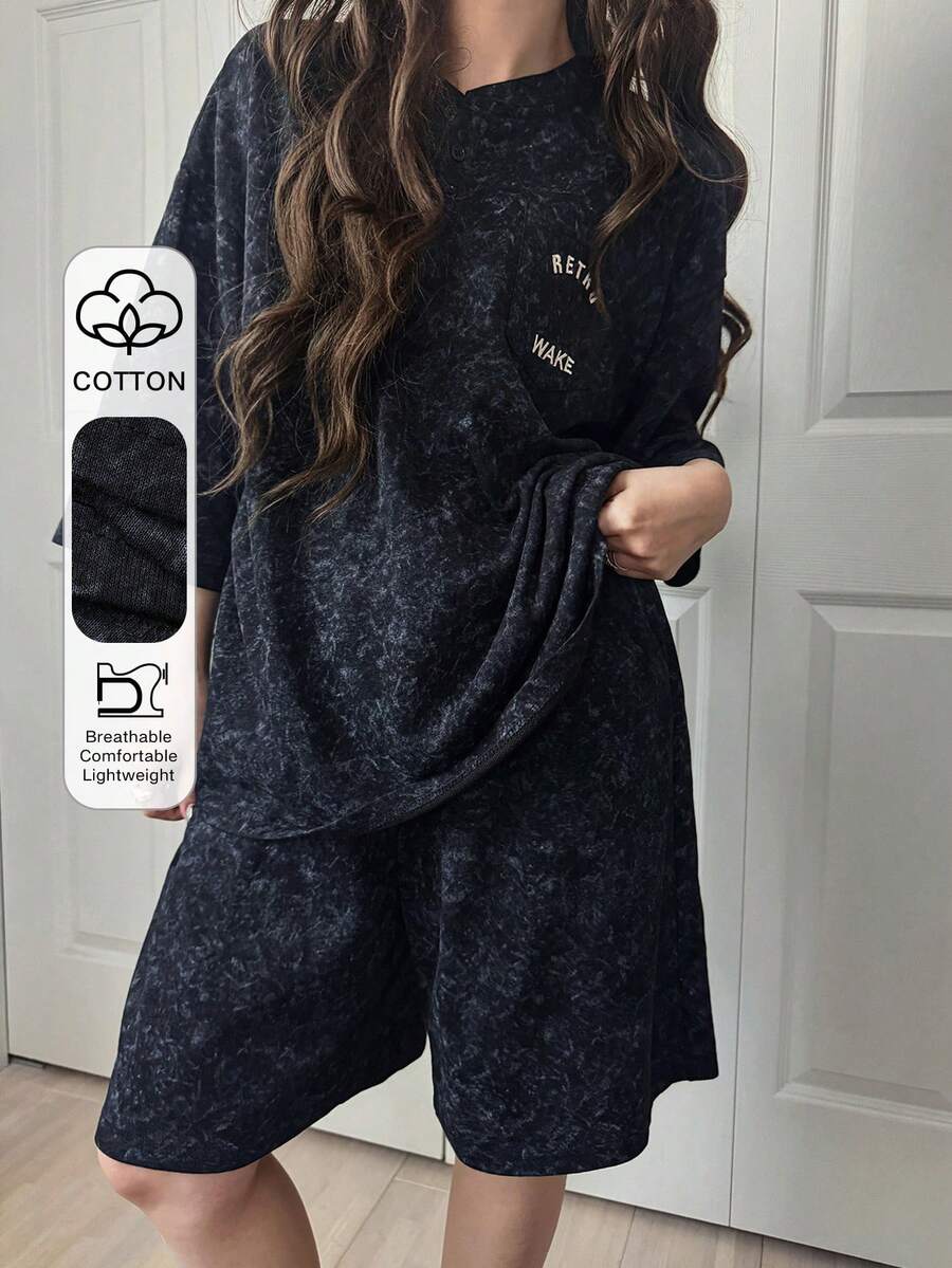 FRIFUL Women's Letter Print Drop Shoulder T-Shirt And Shorts Casual Loose 2 Pieces Set Lounge Sets For Women - Grey - View 1