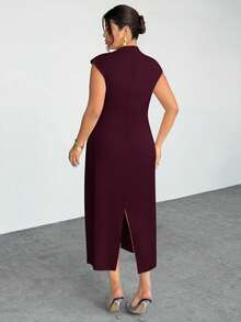 Firerie Plus Size Women's Elegant Ruched Cap Sleeve Split Hem Dress, Suitable For Dates Wedding And Formal Events Burgundy Summer - Red Violet - View 2