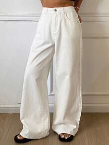 Livesso Women's White Washed Casual Pants, Loose Fit Business Casual Style, Straight Leg Trousers, Suitable For Spring And Summer - White - View 4