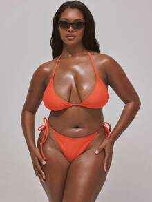MUSERA Áo bikini tam giác cỡ lớn, thích hợp mặc đi bơi, du lịch mùa hè, đồ bơi cơ bản cho khu nghỉ dưỡng. - trái cam - Xem 2
