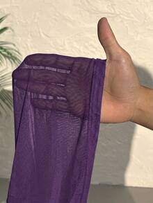 CovetEZ Plus Size Sheer Basic Top, Purple - Purple - View 7