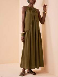 Zivah 2026 Summer New Arrival Bohemian Style Elegant Olive Green Sleeveless Loose Maxi Dress Vacation - Mustard Yellow - View 5