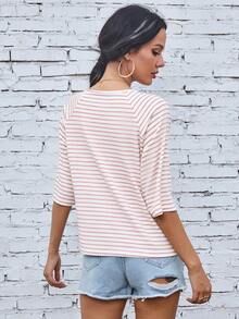 EMERY ROSE Raglan Sleeve Striped Print Tee Graphic Tees Women Tops - Pink - View 2