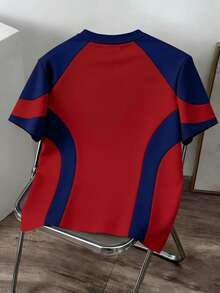 Daypath Men's Casual Colorblock Patchwork T-Shirt, Summer - Red - View 3