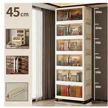1pc 45/60cm Foldable Storage Cabinet, 1-5 Tier Double Door Storage Organizer, Thickened Plastic Wheeled Storage Cabinet, Living Room Toy & Snack Multi-Layer Cabinet, Clothes Storage Cabinet, Home Dust-Proof Shelving, Home Storage Rack, Storage Box, Plastic Container, Oil Can, Kitchen Storage Supplies, Cup Rack, 1 Oil Can, Spoon Rack, Kitchen Storage Rack - Multicolor - View 10