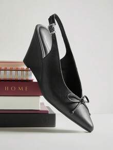 SHUZIA Women's Fashionable Sexy Pointy Toe Slingback Wedge Pumps - Black - View 2