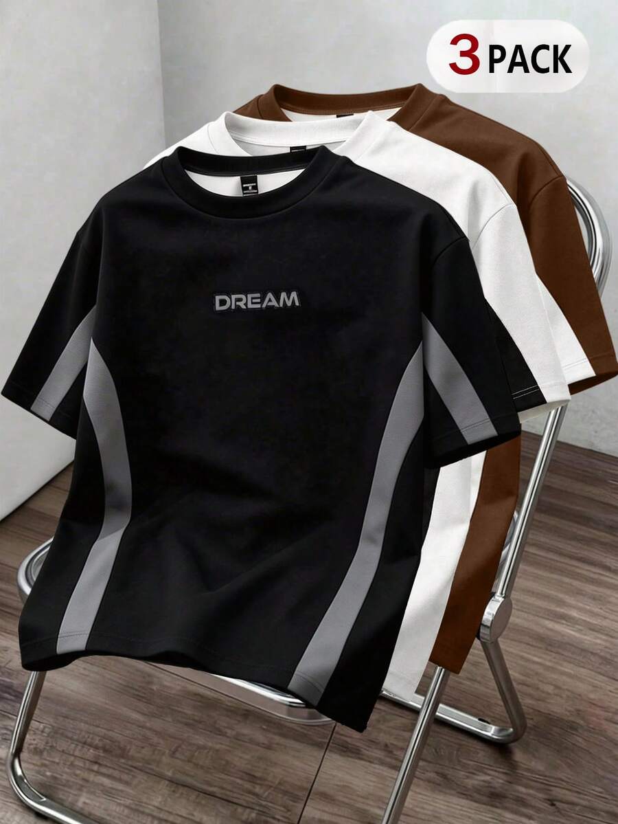 Manfinity Joysei 3pcs Men's Color Block Print T-Shirts, Suitable For Spring And Summer - Multicolor - View 1