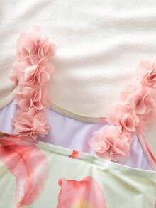 SHEIN Traje de baño de una pieza con estampado floral y volantes para niña joven - Multicolor - Ver 8