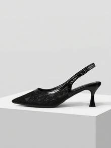 Mnmlis Women's Lace Mesh Breathable, Suitable For Daily Wear, Casual Commuter Pointed High Heels - Black - View 5