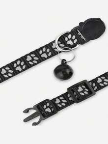 2pcs Pink Reflective Anti-LostPet Collarfor SmallAnd Medium DogsAnd Cats ReflectiveSmall AnimalCollarsPrint Pawprint Bell Collar Catbuckle Collar - Pink - View 4