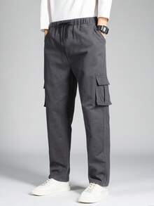 OTTIMOZO Loose Fit Men's Flap Pocket Drawstring Waist Pants - Dark Grey - View 3