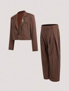 GENTILAND 2pcs Men's Woven Casual Loose Fit Long Sleeve Jacket And Straight Leg Pants Set - Brown - View 15