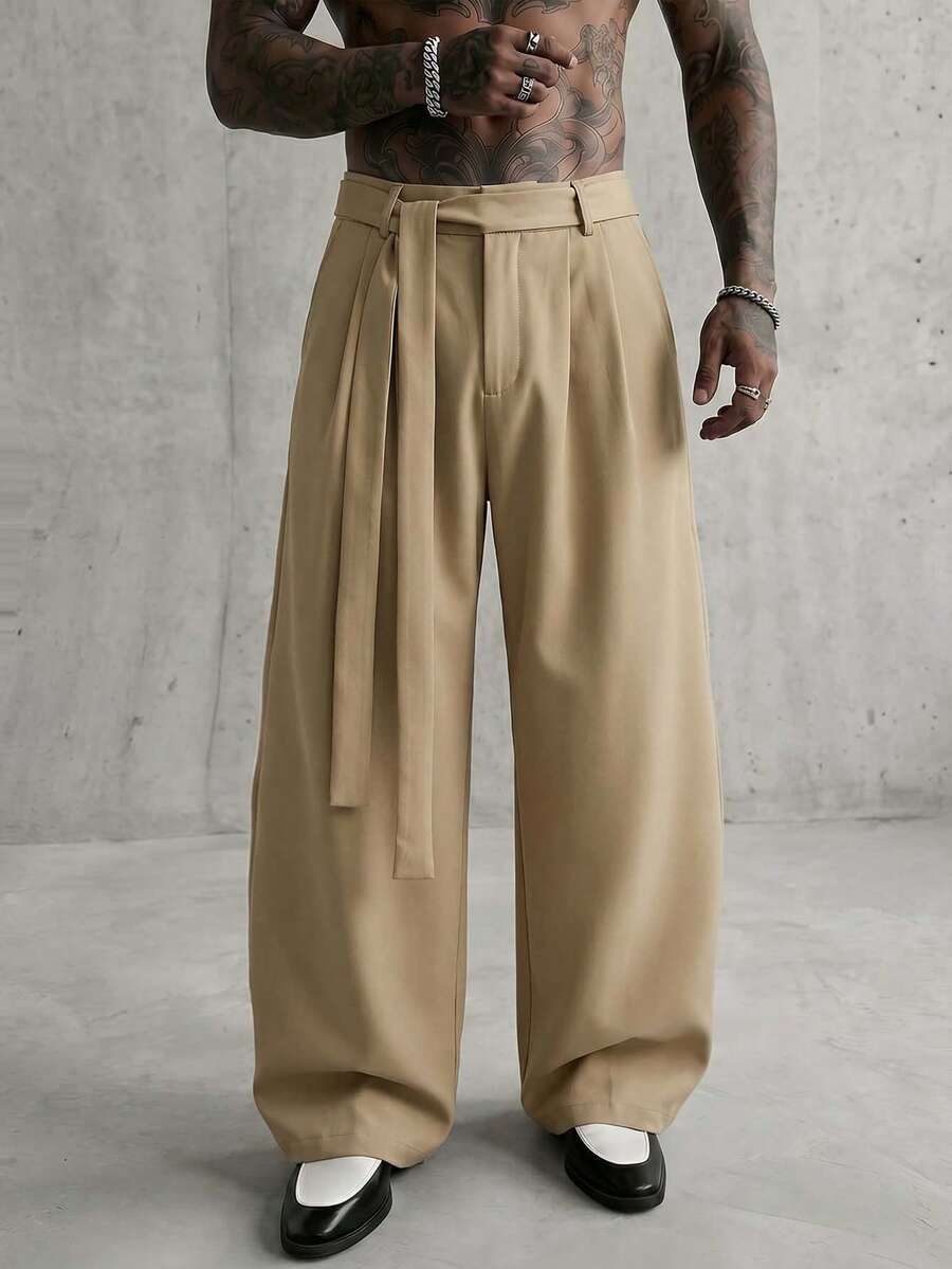 AXEPEAK Men's Casual Versatile Pocket Drawstring Pants, Suitable For Commuting And Business - Khaki - View 1