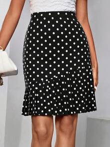 Editum Women's Elegant High Waist Knitted Elastic Black And White Polka Dot Pleated Skirt,Summer 70s Country Style Mini Skirt For Work Office Wear Outfit - Black and White - View 6