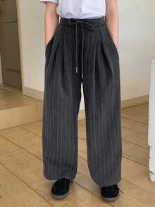 Dazy Kids Plus Size Girls' Loose Striped Straight Leg Casual Pants - Dark Grey - View 2