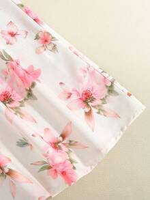 SHEIN Franclia Đầm nữ thanh lịch, lãng mạn, dây mảnh, hở lưng, thắt eo, họa tiết hoa, thích hợp cho kỳ nghỉ hè. - Màu be - Xem 5