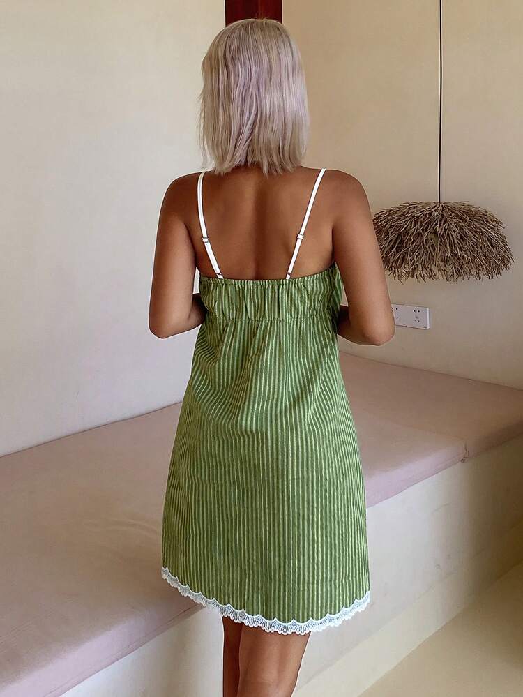 Women's Contrast Striped Print Casual Sleeveless Nightgown For Summer